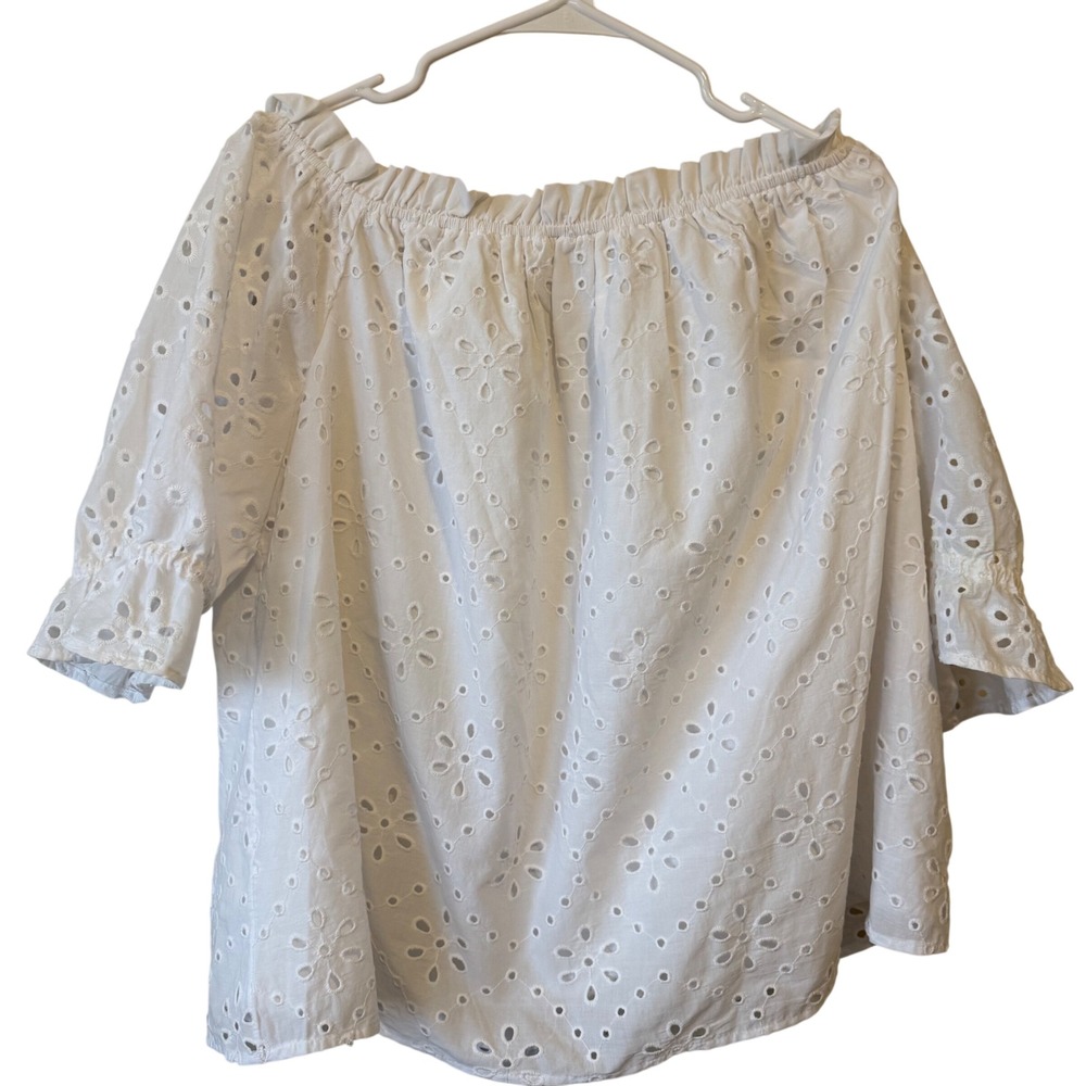 White Cotton Eyelet Off The Shoulder Top Plus Size 1X 16W-18W Boho‎ Peasant